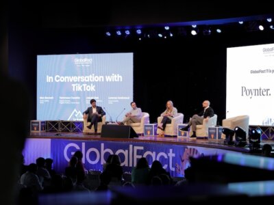 Representatives from TikTok appear on a panel at GlobalFact 11 to discuss the platform's relationship with fact-checkers. Credit: Vanja Čerimagić