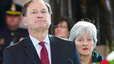 Supreme Court Justice Samuel Alito Jr., left, and his wife Martha-Ann Alito in February 2018. (AP Photo/Pablo Martinez Monsivais)